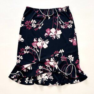 BCBGMaxazria asymmetric skirt, bottom ruffles, small front slit